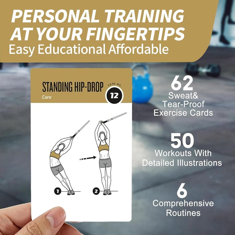 ELAORY Suspension Workout Cards, 62 Exercises Cards Deck Large Size 5" x 3.5" Fitness Cards for Women & Men, Beginner Fitness Guide to Training Exercises at Home or Gym (Suspension, Vol 1) - Image 5